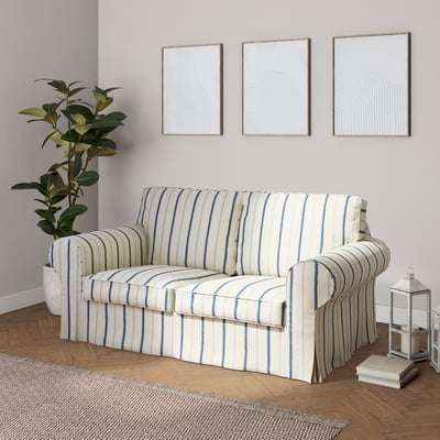 Ektorp betræk 2 sæder sovesofa model 14cm bred ryg, Blå striber, creme baggrund, 129-66, 195 X 90 X 73 CM -