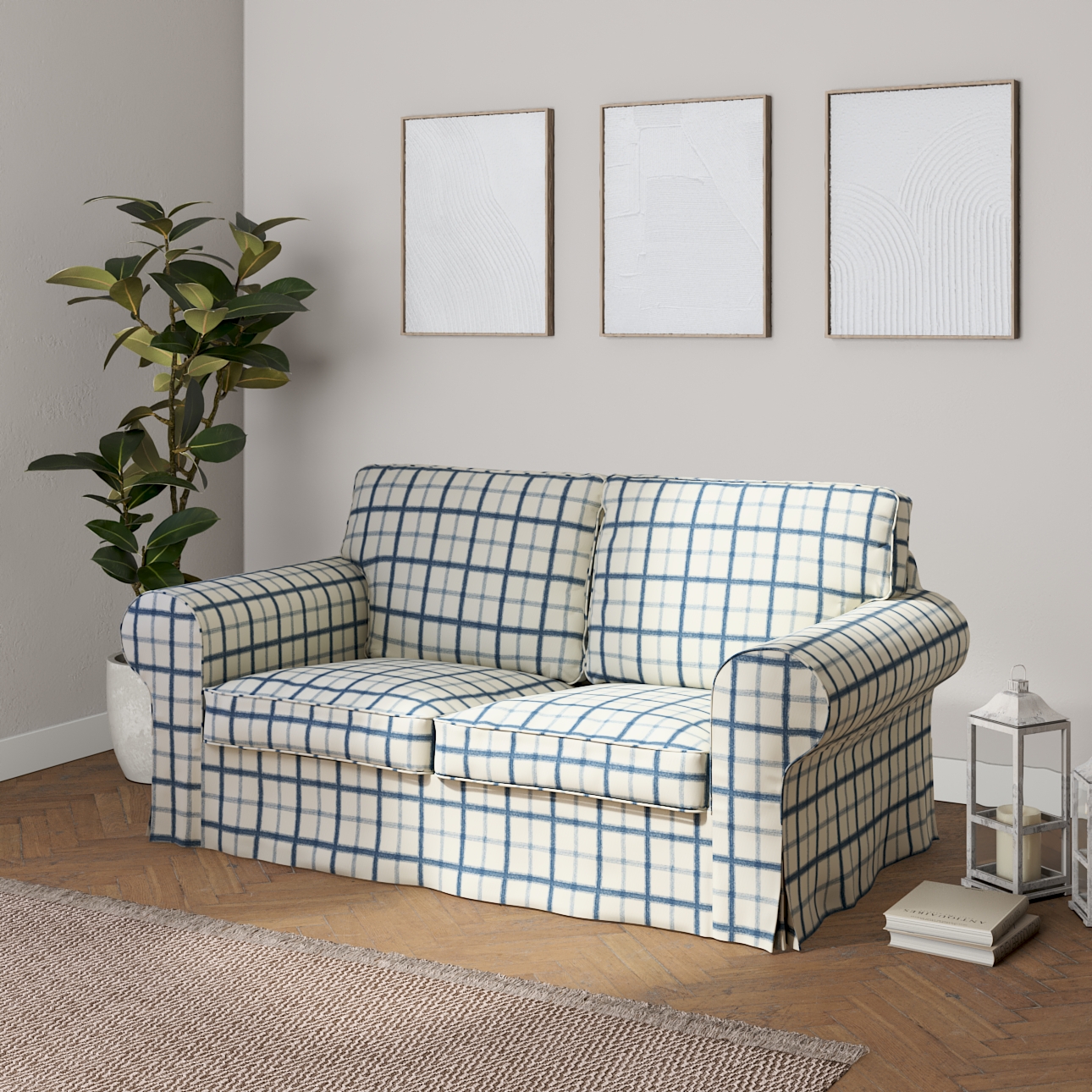 Blue checked deals sofa