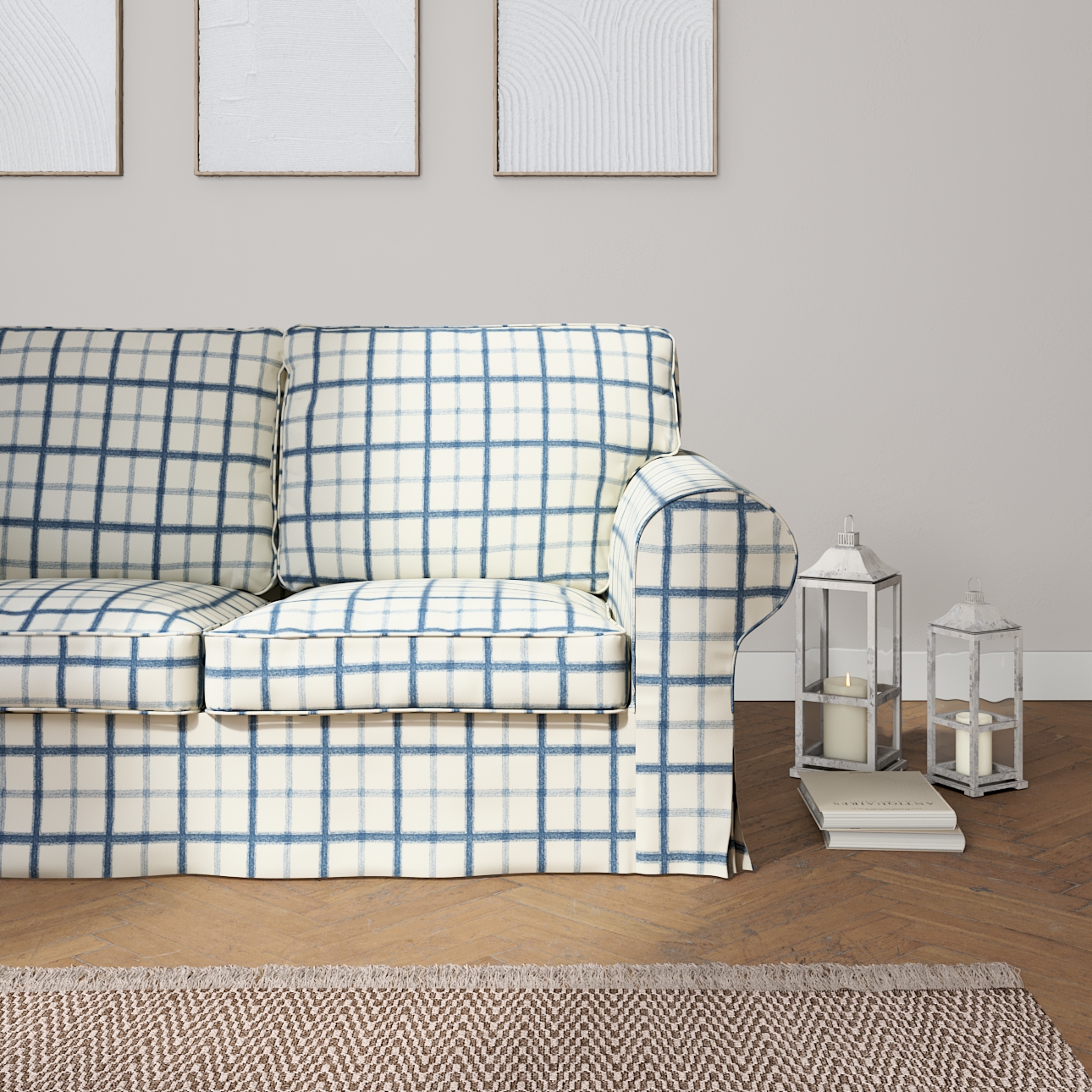 Ektorp 2-seater Sofa Cover, Blue Check, Ivory Background, 131-66, 173 X ...