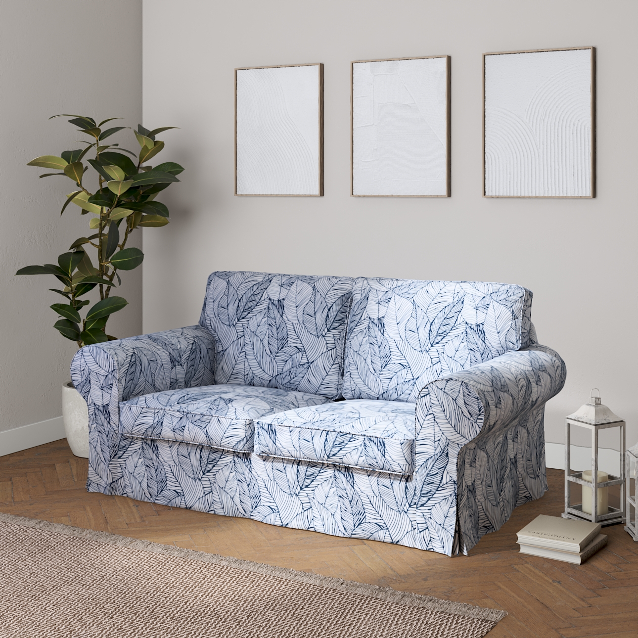 Blue and white deals couch