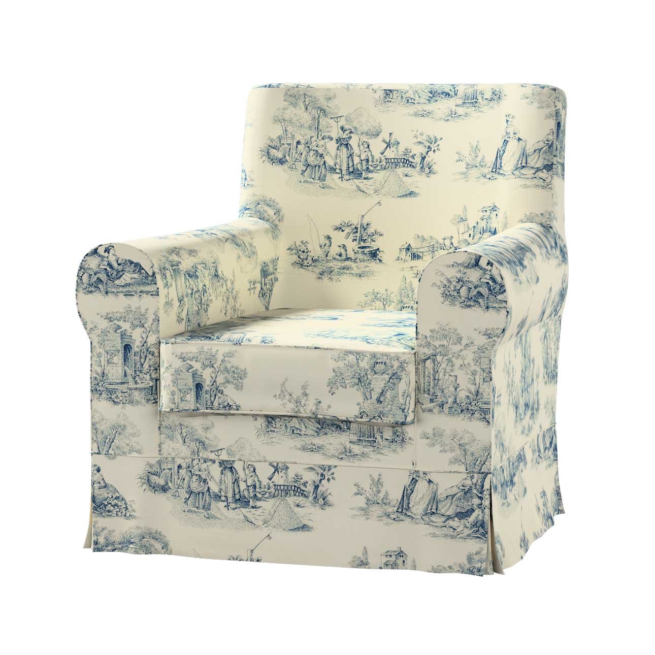 Ektorp Jennylund armchair cover blue characters ivory background