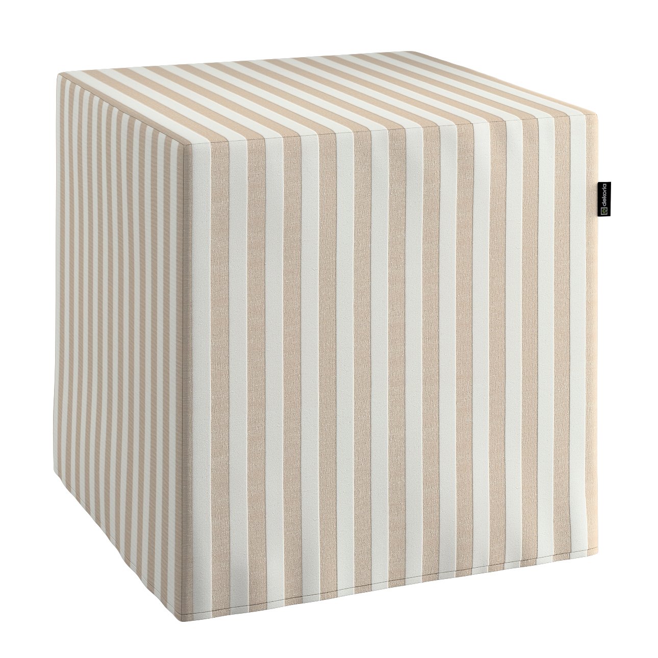 Dekoria Poťah na taburetku,kocka, béžovo-biele prúžky, 40 x 40 x 40 cm, Quadro, 136-07