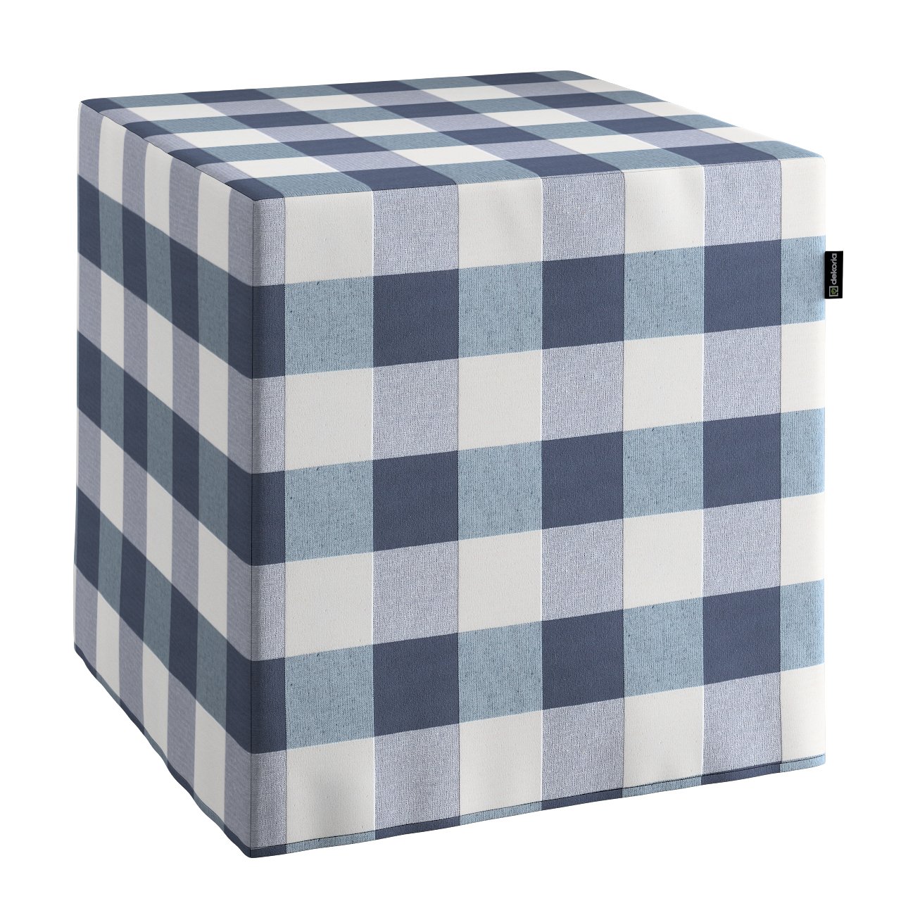 Dekoria Poťah na taburetku,kocka, modro - biele veľké káro, 40 x 40 x 40 cm, Quadro, 136-03