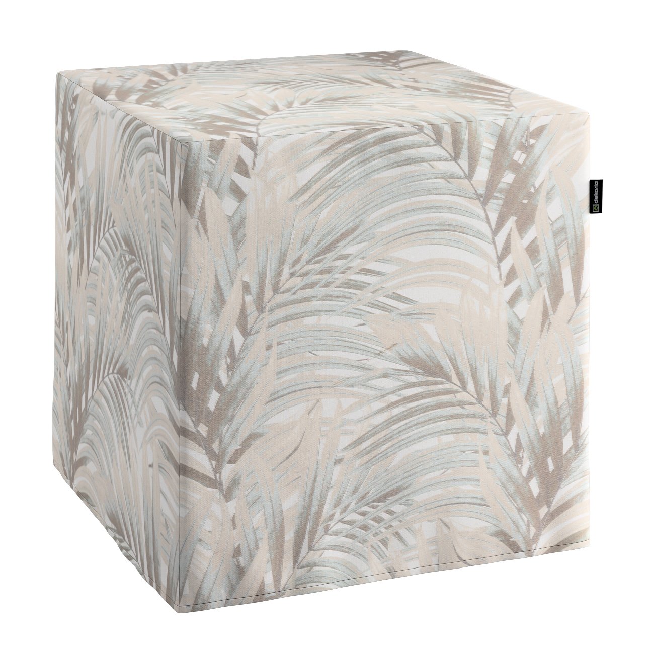 Dekoria Poťah na taburetku,kocka, béžové a krémové palmové listy na bielom pozadí , 40 x 40 x 40 cm, Gardenia, 142-14