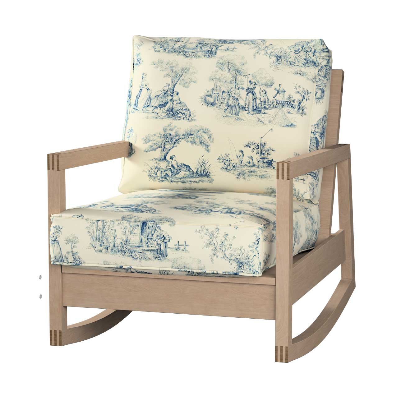 Lillberg armchair cover blue characters ivory background 132 66