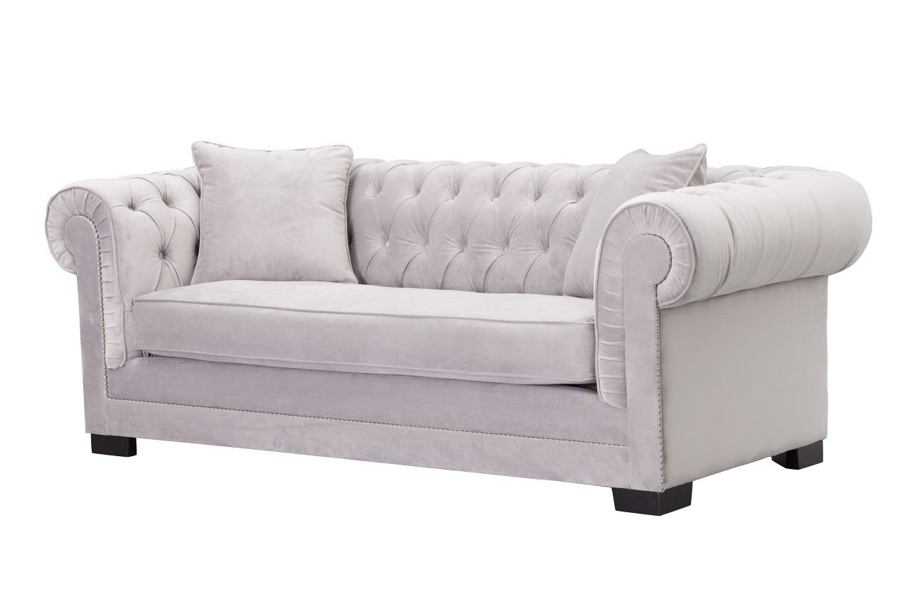 Dekoria Pohovka Chesterfield Classic Velvet Light Grey 3-místná, 218 x 96 x 78 cm