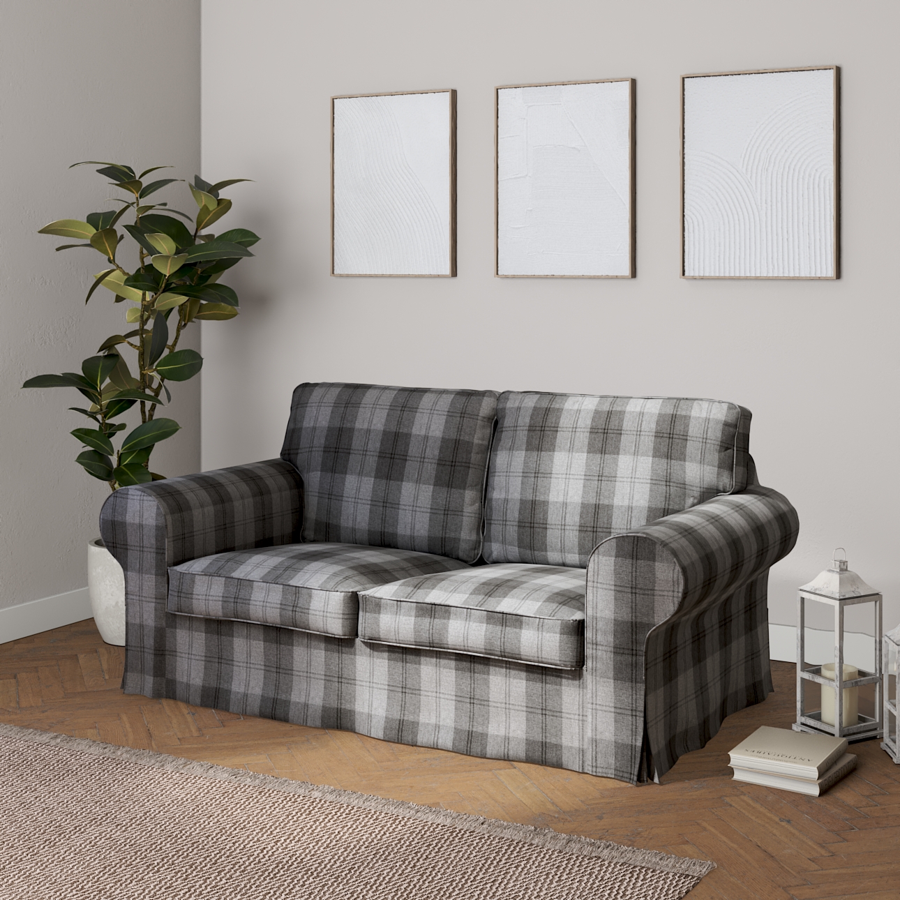 Grey store tartan sofa