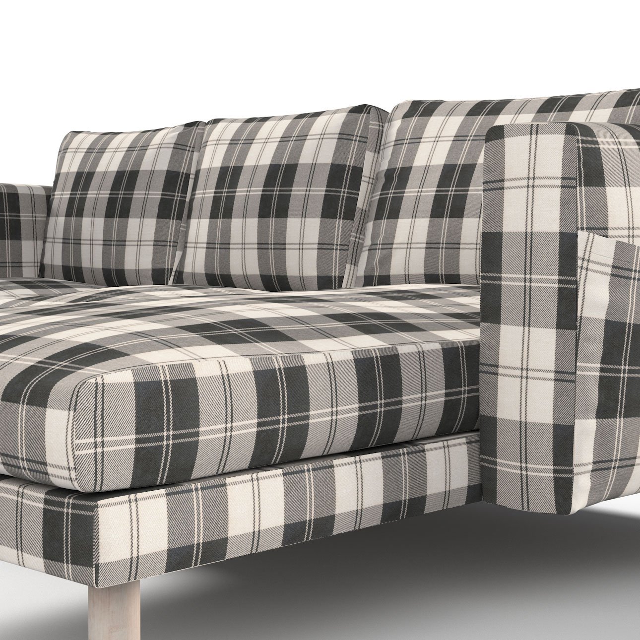 3seat sofa with chaise longue cover, black & white tartan