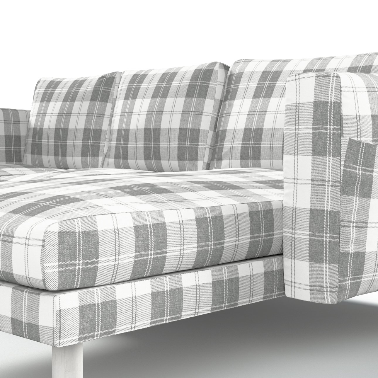 3seat sofa with chaise longue cover, grey & white tartan, 115