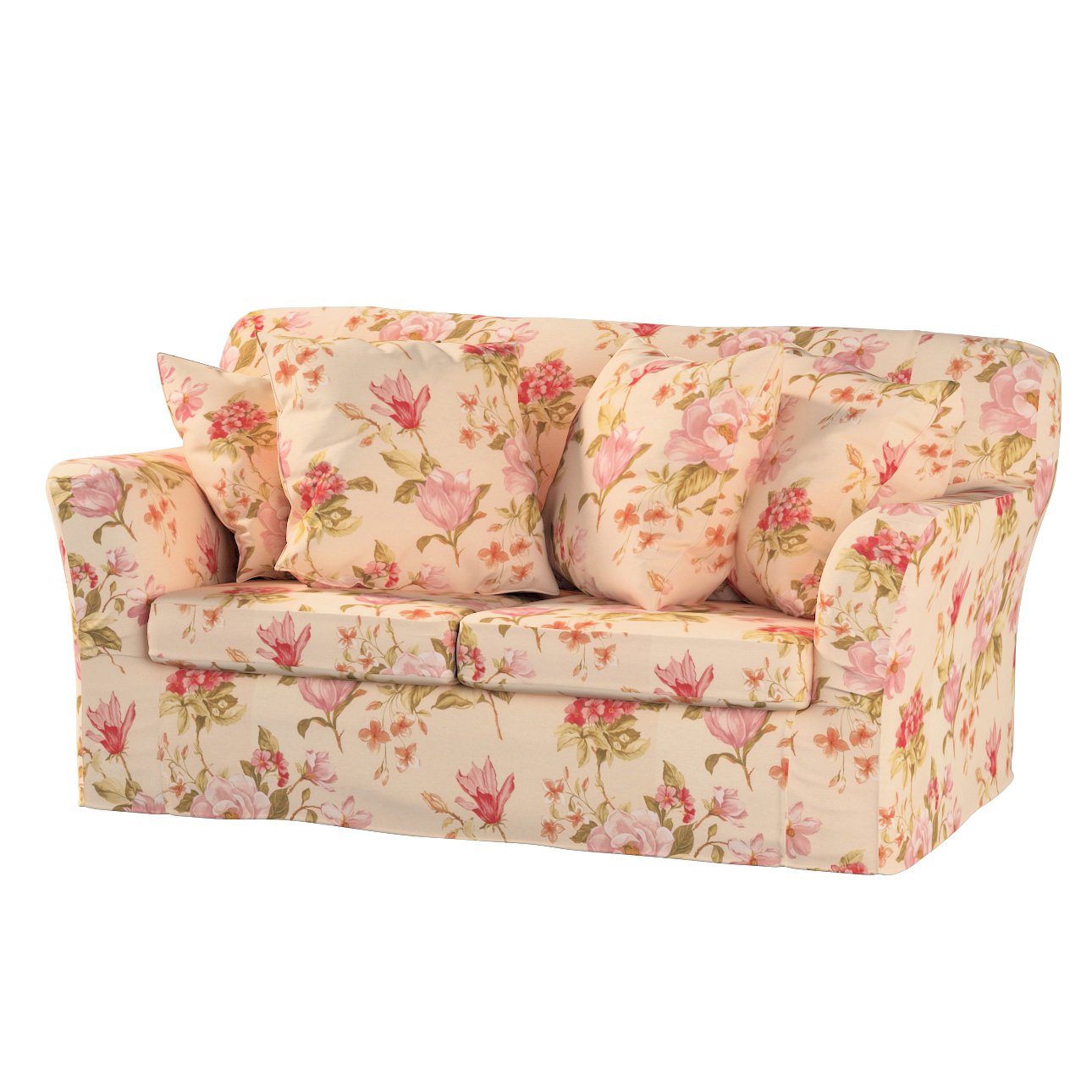 Dekoria Poťah na sedačku Tomelilla (pre 2 osoby), výrazný vzor ružovozelené kvety na ľanovom podklade , Poťah na sedačku Tomelilla - pre 2 osoby, Londres, 143-87