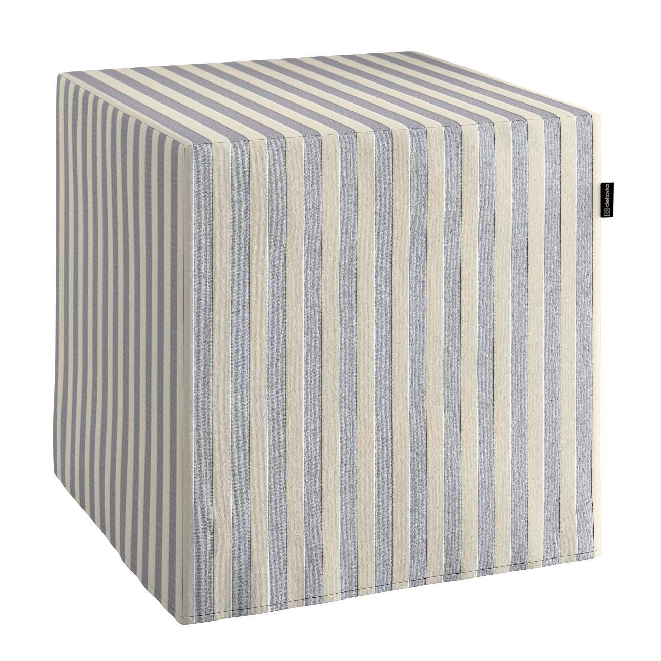 Dekoria Sedák Cube - kostka pevná 40x40x40, tmavě modrá - bílá - pruhy, 40 x 40 x 40 cm, Quadro, 136-02