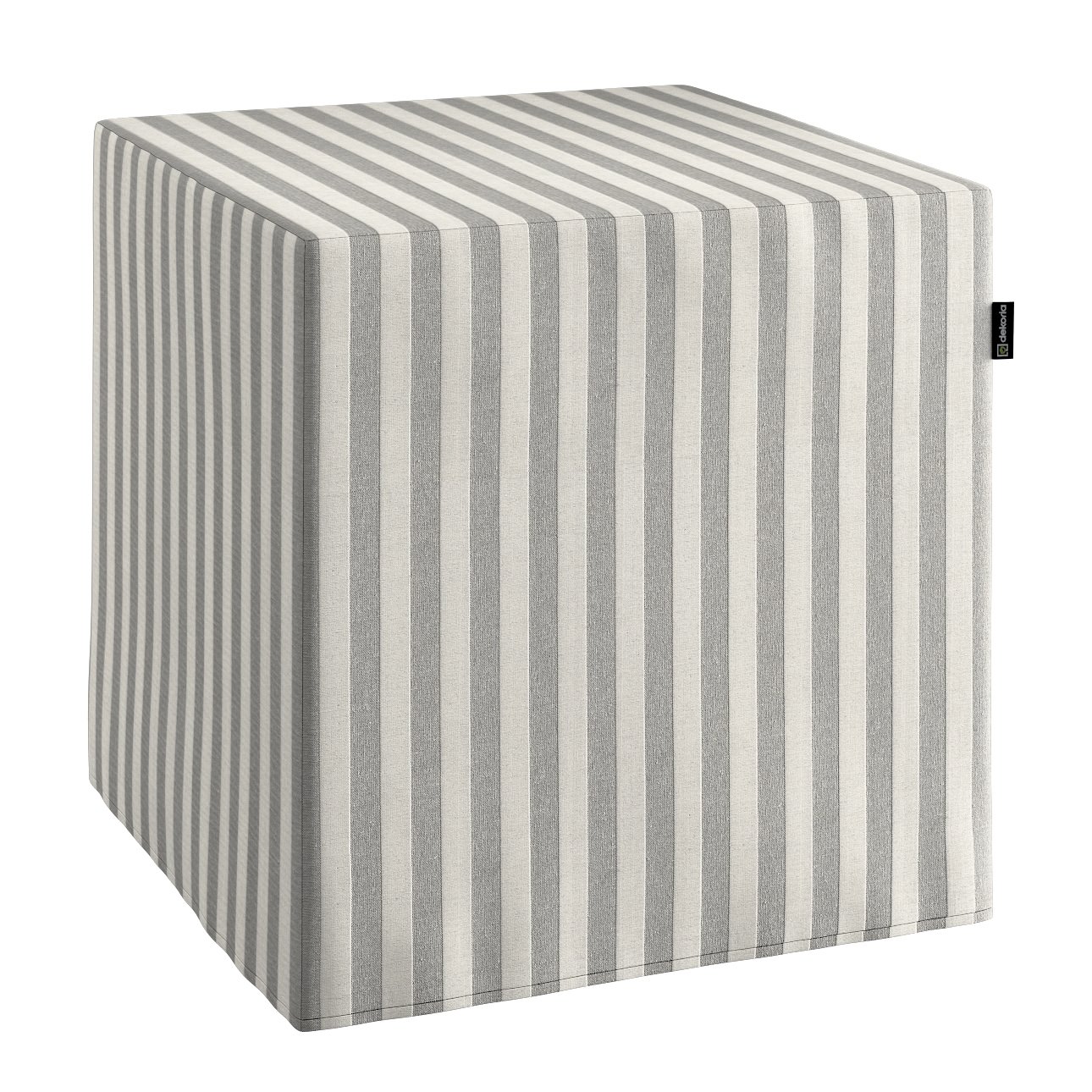 Dekoria Sedák Cube - kostka pevná 40x40x40, šedo - bílá - pruhy, 40 x 40 x 40 cm, Quadro, 136-12