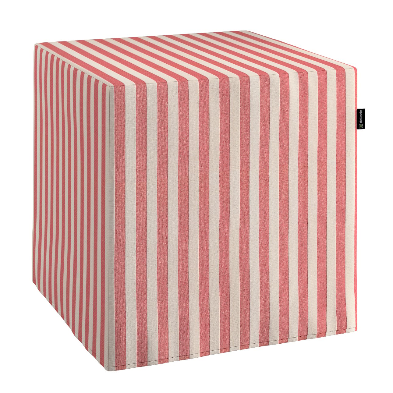 Dekoria Sedák Cube - kostka pevná 40x40x40, červeno - bílá - pruhy, 40 x 40 x 40 cm, Quadro, 136-17