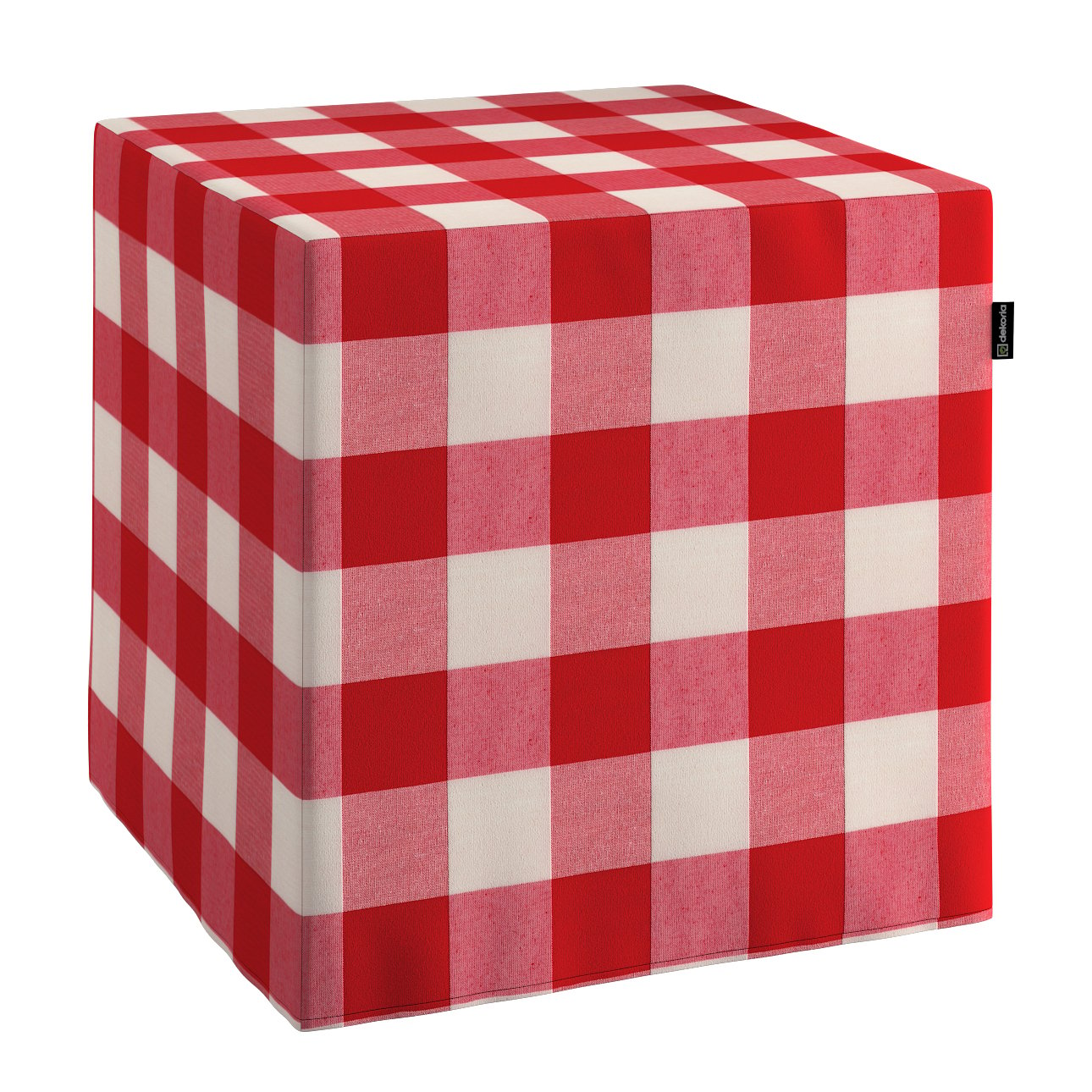 Dekoria Taburetka tvrdá, kocka, červeno-biele veľké káro, 40 x 40 x 40 cm, Quadro, 136-18