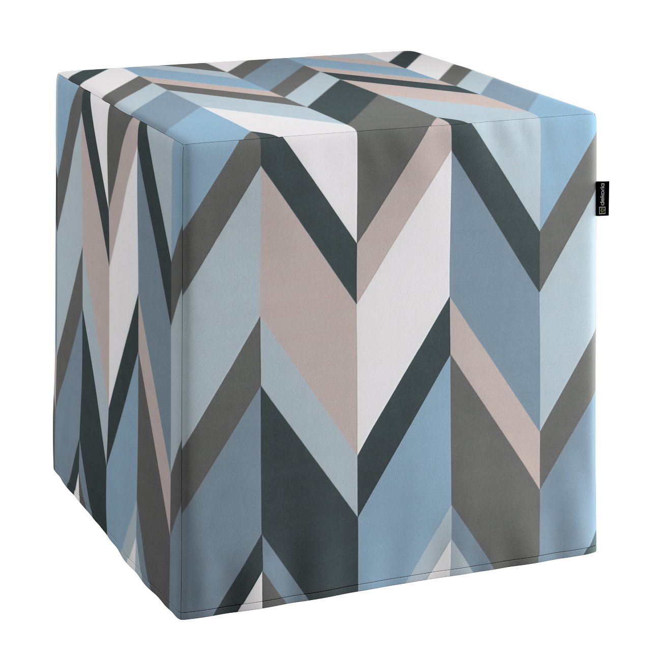 Dekoria Sedák Cube - kostka pevná 40x40x40, geometrický vzor modrá béžová, 40 x 40 x 40 cm, Vintage 70's, 143-54