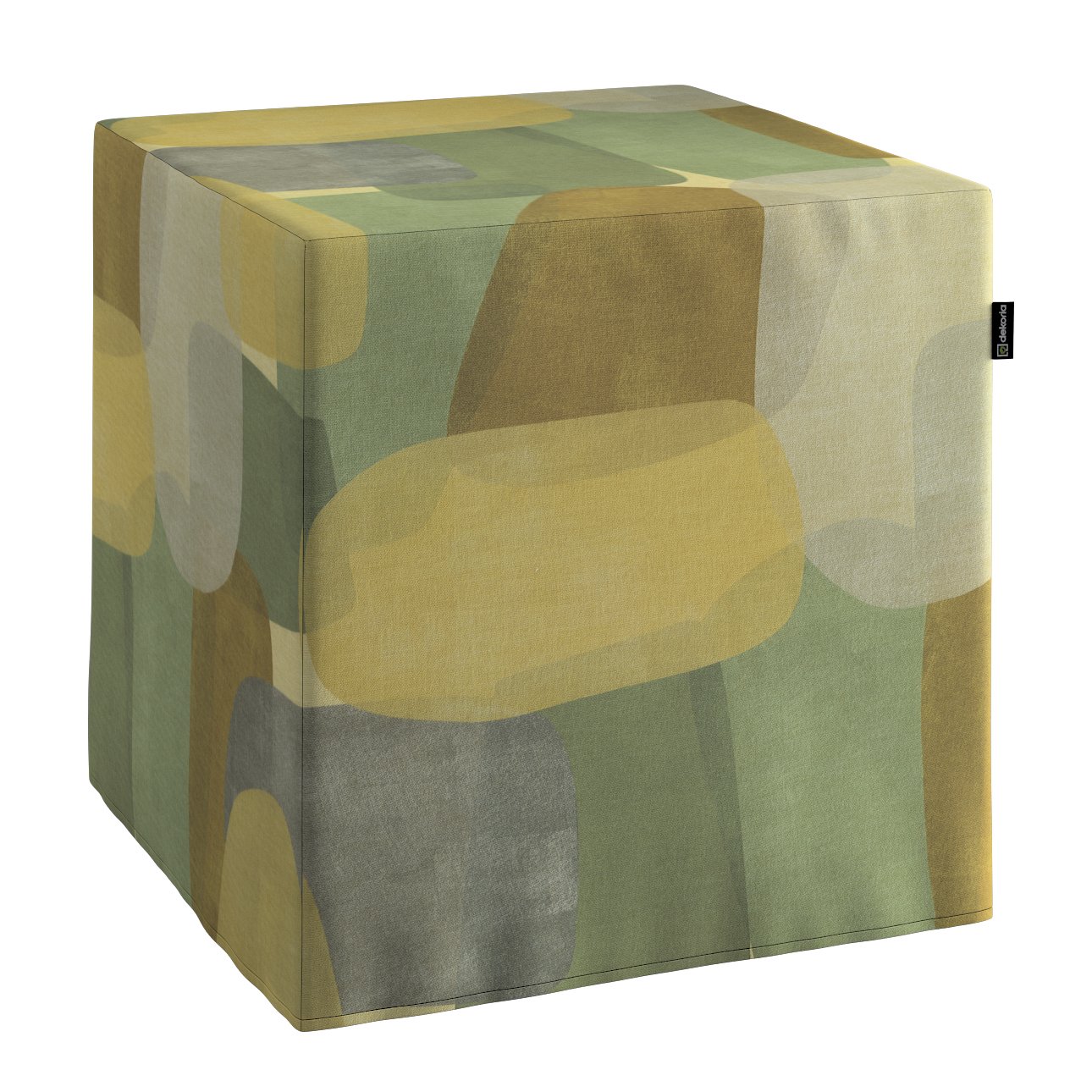 Dekoria Taburetka tvrdá, kocka, geometrické vzory v zeleno - hnedých farbách, 40 x 40 x 40 cm, Vintage 70\'s, 143-72