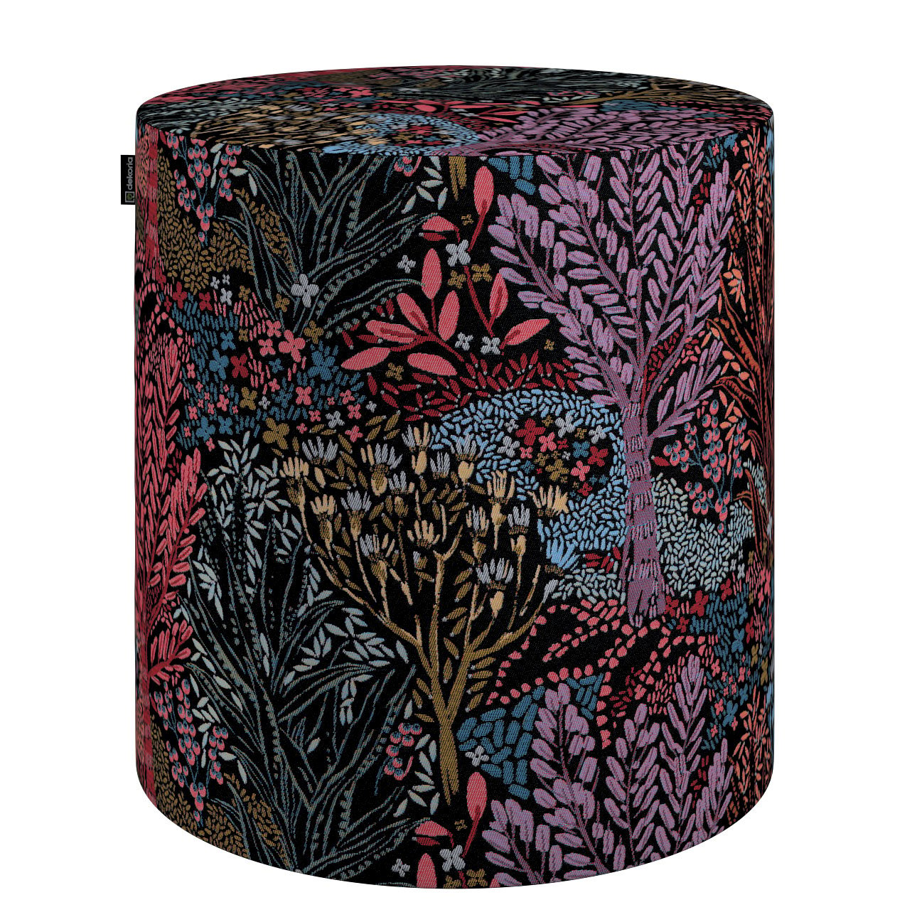E-shop Dekoria Taburetka valec, tvrdá, farebný kvetinový motív na čiernom pozadí, ø40 cm x 40 cm, Intenso Premium, 144-26